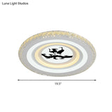 Modern Crystal Led Ceiling Light For Dining Rooms - Round Design Flush Mount White Finish