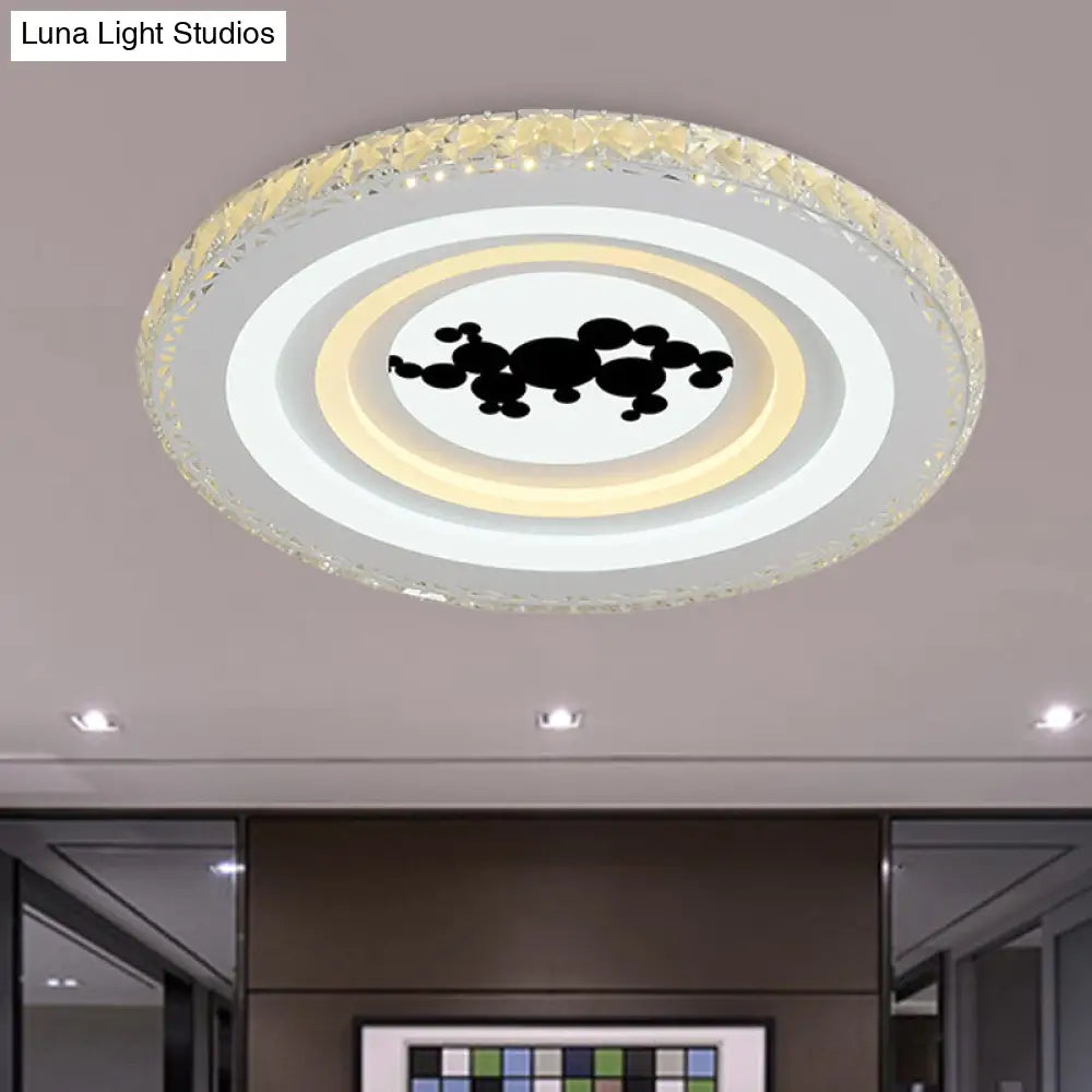 Modern Crystal Led Ceiling Light For Dining Rooms - Round Design Flush Mount White Finish
