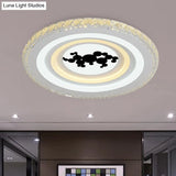 Modern Crystal Led Ceiling Light For Dining Rooms - Round Design Flush Mount White Finish