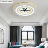 Modern Crystal Led Ceiling Light For Dining Rooms - Round Design Flush Mount White Finish