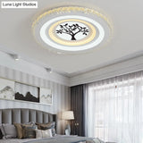Modern Crystal Led Ceiling Light For Dining Rooms - Round Design Flush Mount White Finish