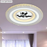 Modern Crystal Led Ceiling Light For Dining Rooms - Round Design Flush Mount White Finish