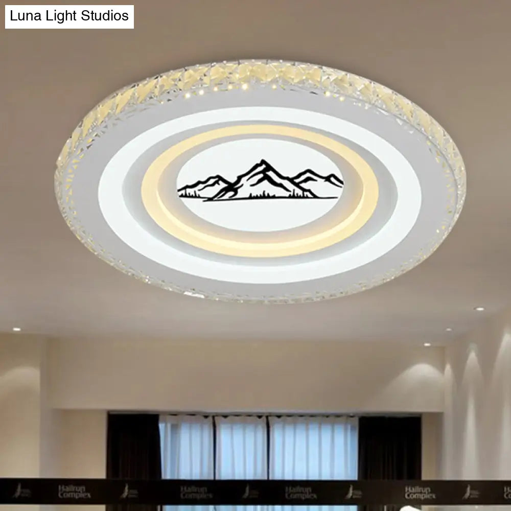Modern Crystal Led Ceiling Light For Dining Rooms - Round Design Flush Mount White Finish