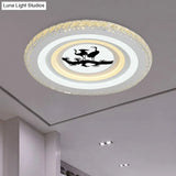 Modern Crystal Led Ceiling Light For Dining Rooms - Round Design Flush Mount White Finish