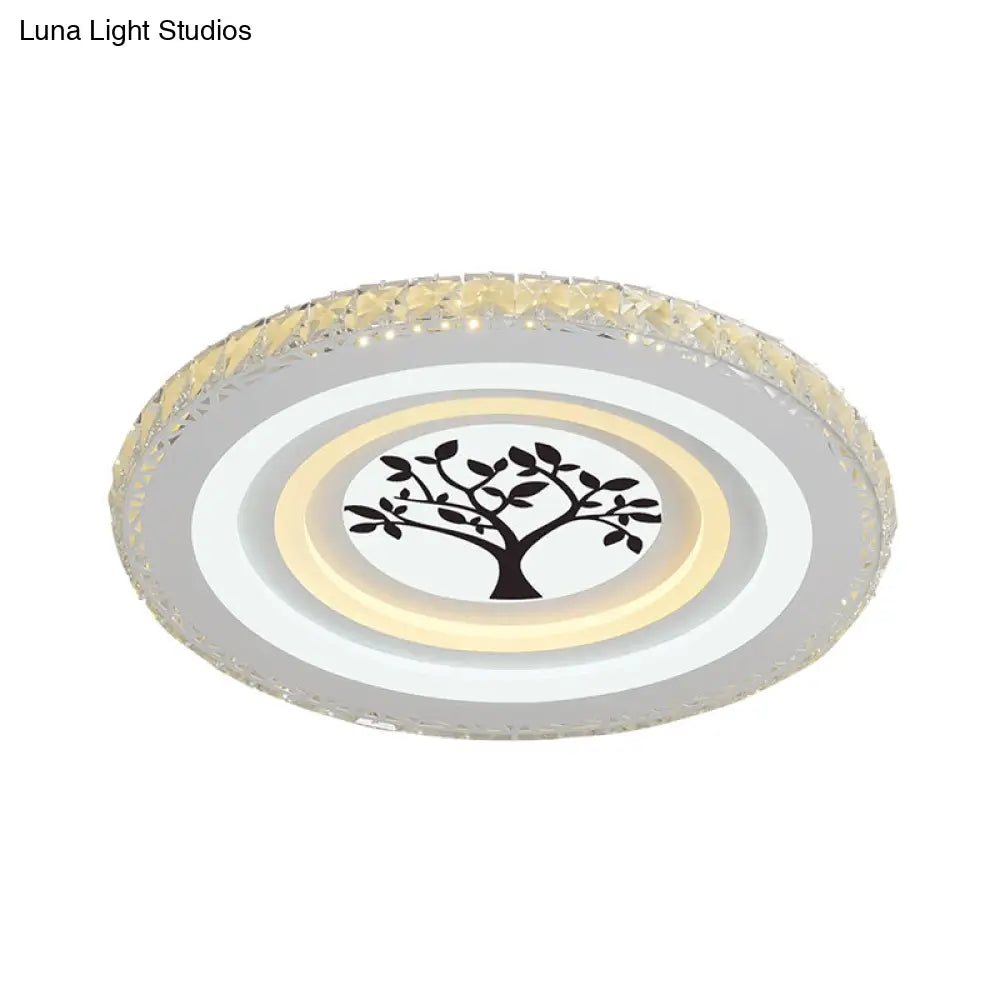 Modern Crystal Led Ceiling Light For Dining Rooms - Round Design Flush Mount White Finish