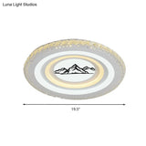 Modern Crystal Led Ceiling Light For Dining Rooms - Round Design Flush Mount White Finish