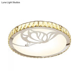 Modern Crystal Led Ceiling Light: Round Flush Mount With Warm/White Light And Butterfly/Petal