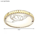 Modern Crystal Led Ceiling Light: Round Flush Mount With Warm/White Light And Butterfly/Petal