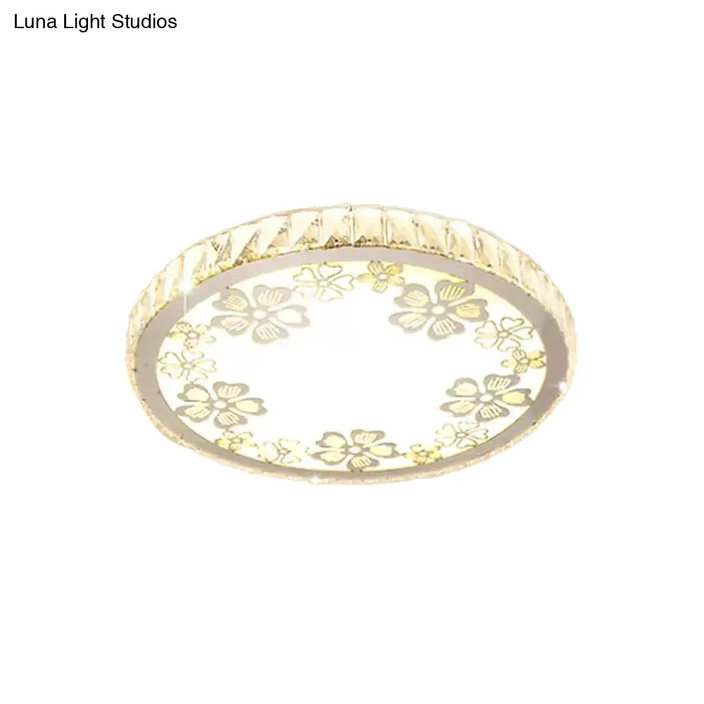 Modern Crystal Led Ceiling Light: Round Flush Mount With Warm/White Light And Butterfly/Petal