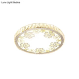 Modern Crystal Led Ceiling Light: Round Flush Mount With Warm/White Light And Butterfly/Petal