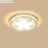 Modern Crystal Led Ceiling Light: Round Flush Mount With Warm/White Light And Butterfly/Petal