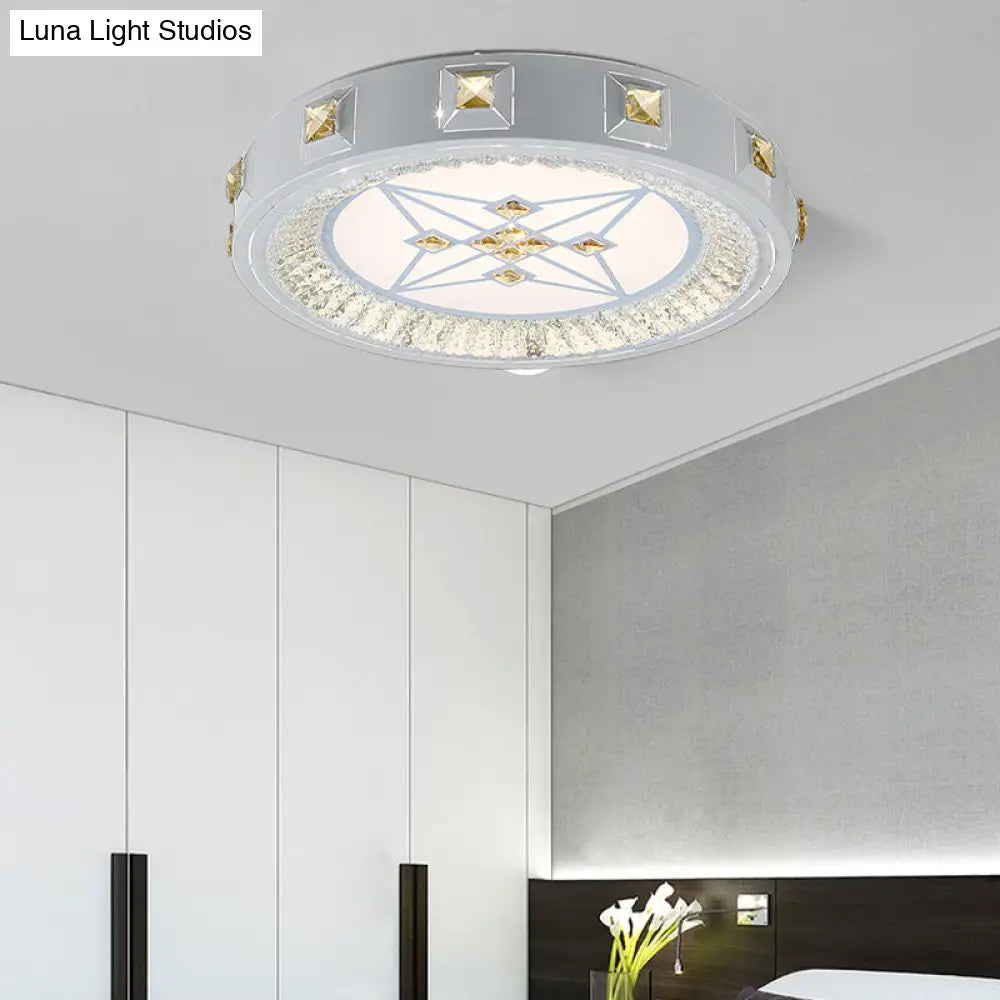 Modern Crystal Led Ceiling Light With Remote Control And Stepless Dimming - White Stylish