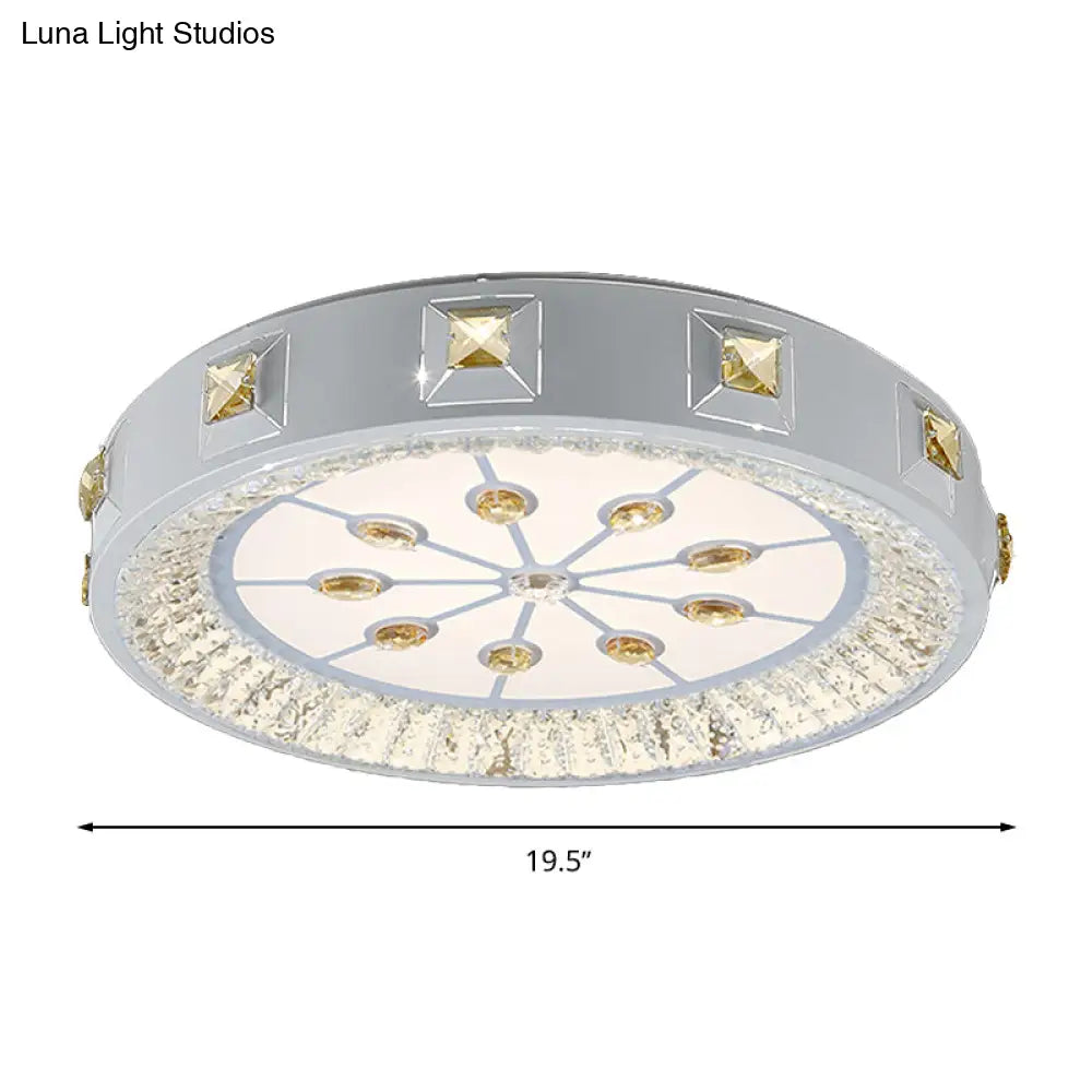 Modern Crystal Led Ceiling Light With Remote Control And Stepless Dimming - White Stylish