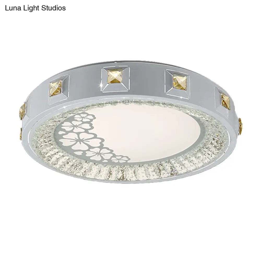 Modern Crystal Led Ceiling Light With Remote Control And Stepless Dimming - White Stylish