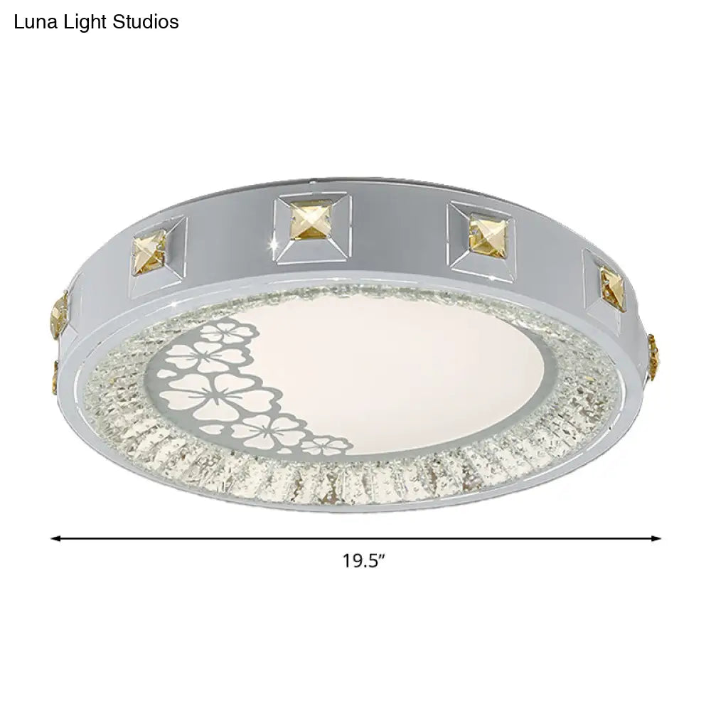 Modern Crystal Led Ceiling Light With Remote Control And Stepless Dimming - White Stylish