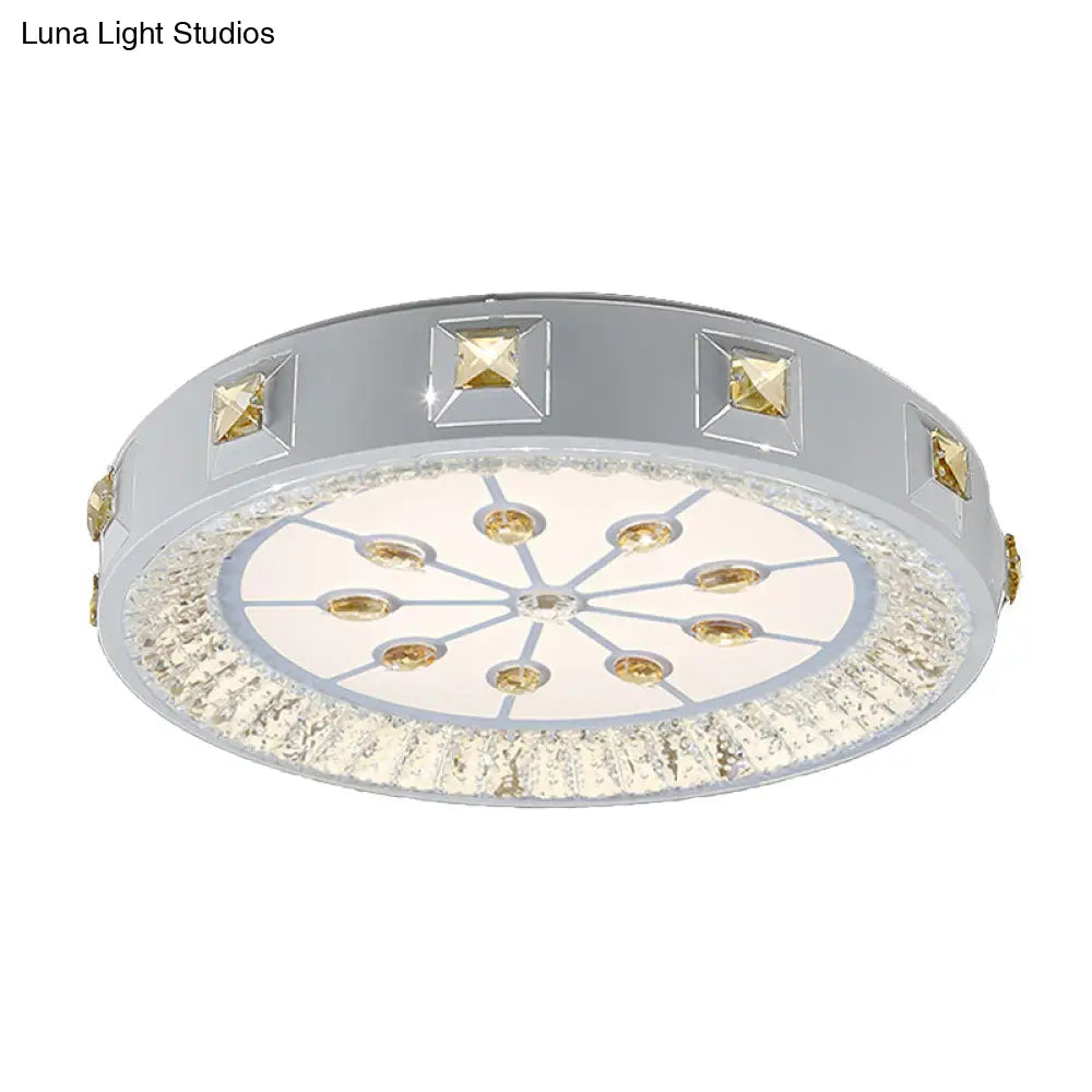 Modern Crystal Led Ceiling Light With Remote Control And Stepless Dimming - White Stylish