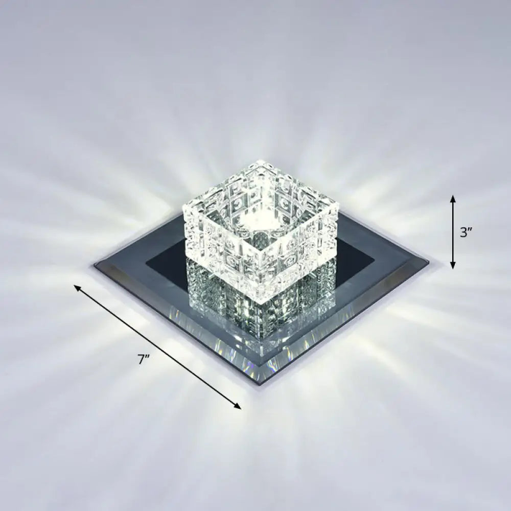 Modern Crystal Led Ceiling Light With Square Shade For Corridors Black / 7’ White