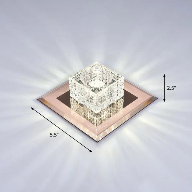 Modern Crystal Led Ceiling Light With Square Shade For Corridors Tan / 5.5’ White