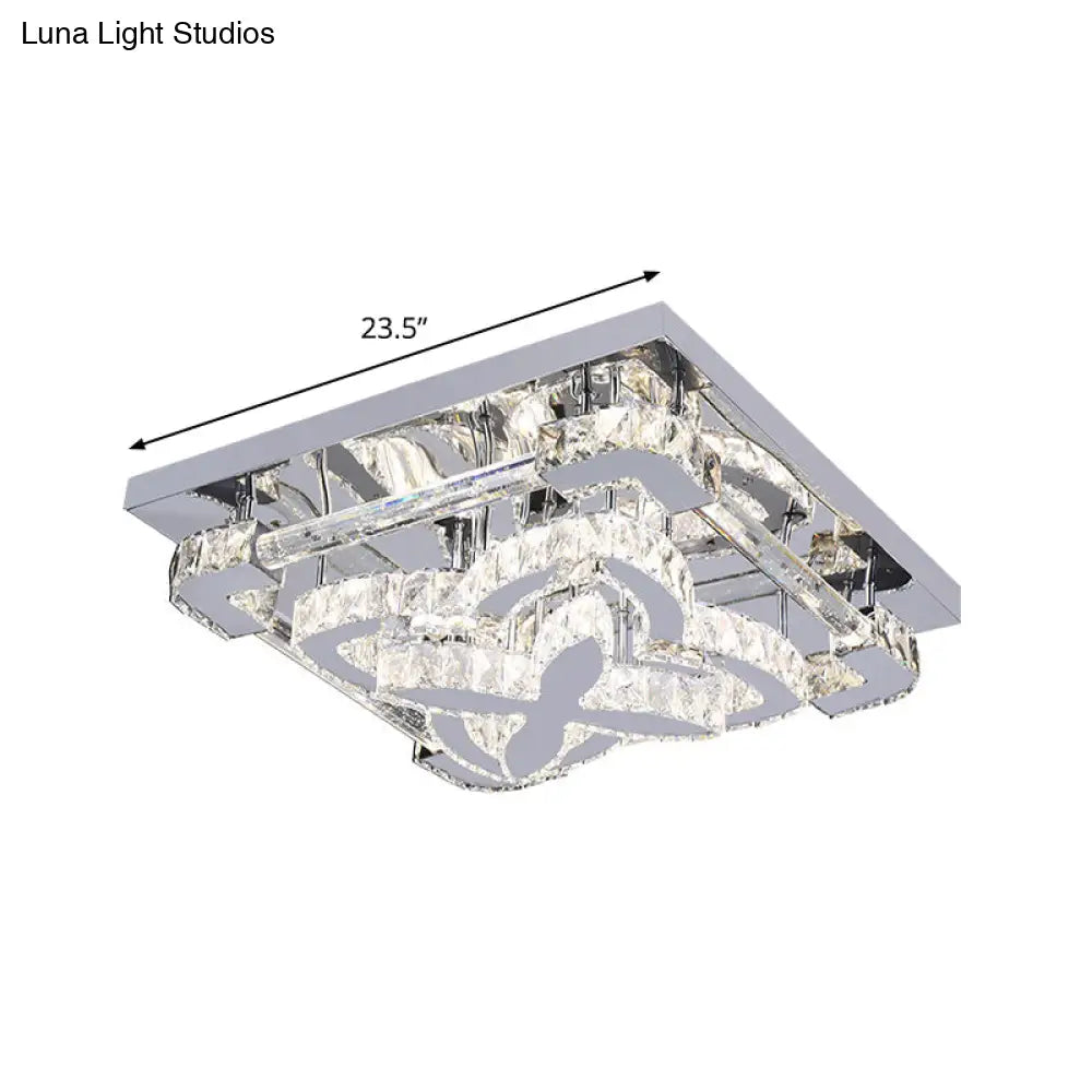 Modern Crystal Led Ceiling Light With Stainless Steel Petals For Living Room