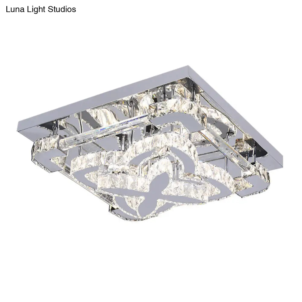 Modern Crystal Led Ceiling Light With Stainless Steel Petals For Living Room