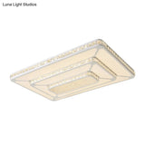 Modern Crystal Led Ceiling Light With White Rectangle Flushmount And Acrylic Diffuser