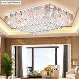 Modern Crystal Led Chrome Ceiling Light Fixture For Living Room - Flush Mount Rectangular Design