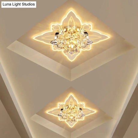 Modern Crystal Led Flower Flushmount Ceiling Light With Warm Glow For Hallway