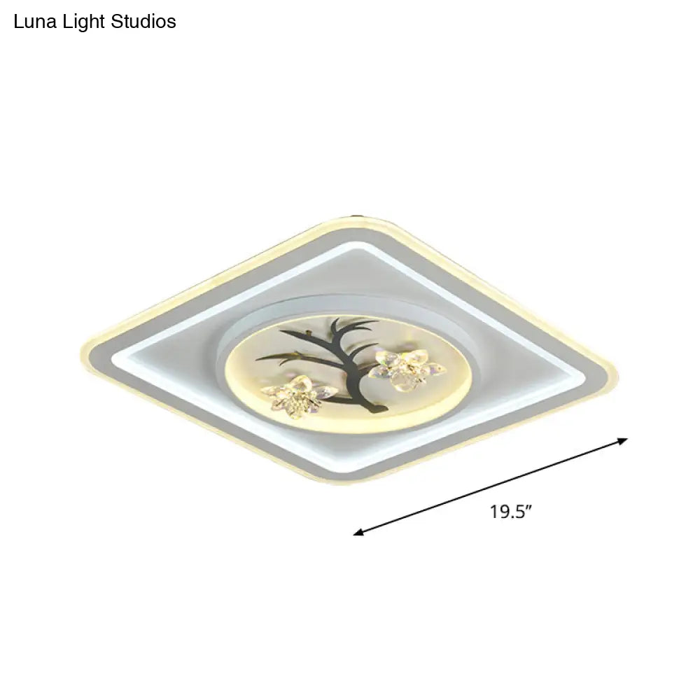 Modern Crystal Led Flush Ceiling Light For Bedchamber - White Round/Square Fixture
