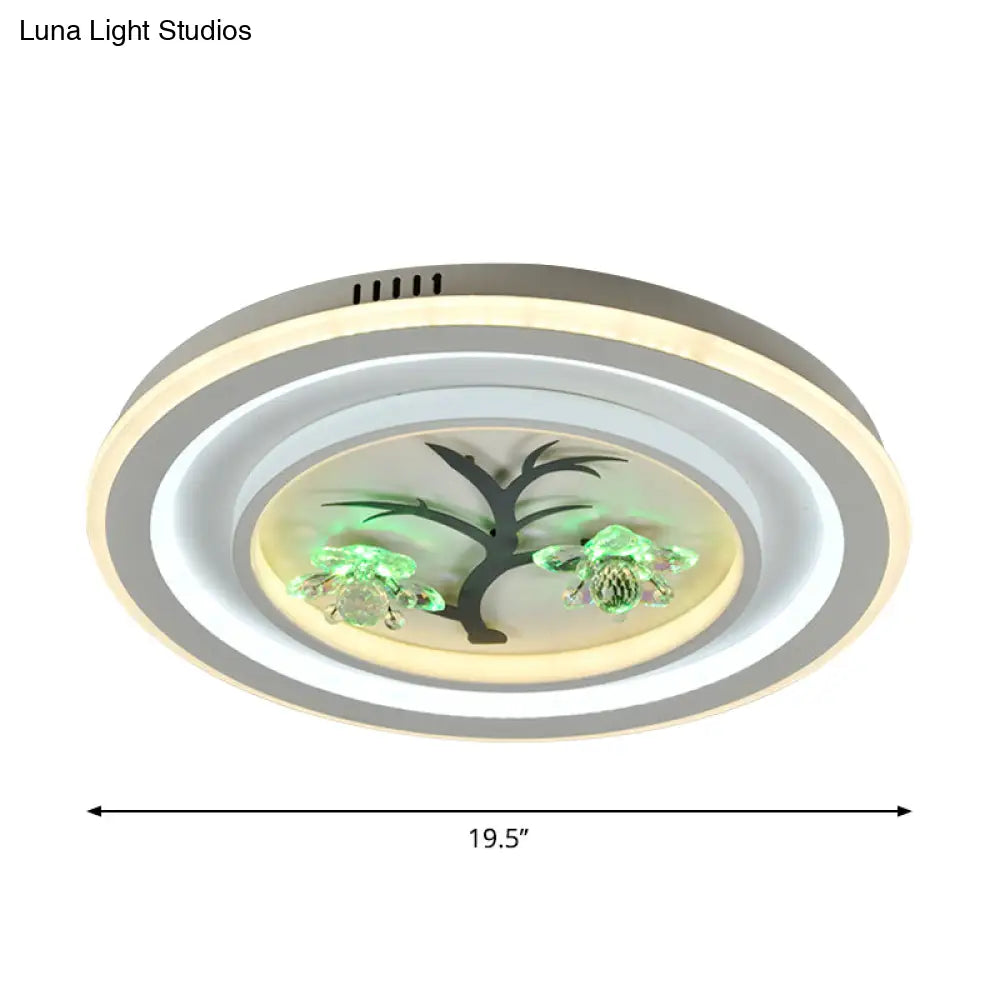 Modern Crystal Led Flush Ceiling Light For Bedchamber - White Round/Square Fixture