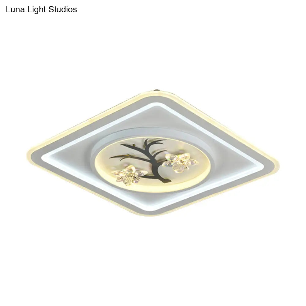 Modern Crystal Led Flush Ceiling Light For Bedchamber - White Round/Square Fixture