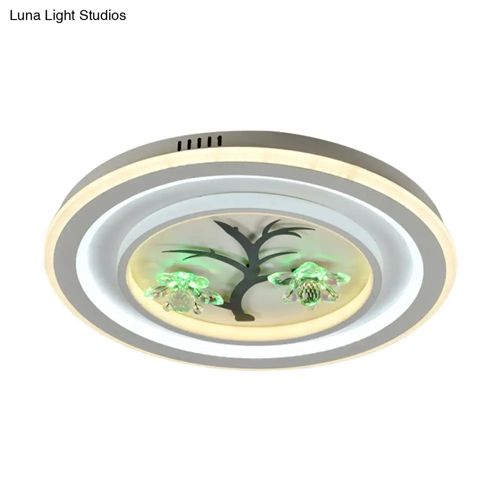 Modern Crystal Led Flush Ceiling Light For Bedchamber - White Round/Square Fixture