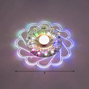 Modern Crystal Led Flush Ceiling Light For Hallway - Clear Floral Mount Fixture / Multi Color