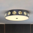 Modern Crystal Led Flush Light In Grey Drum Shape - Ideal For Living Room Ceiling 18’/21.5’ Dia
