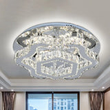 Modern Crystal Led Flush Light With Inlaid Stainless Steel Flower Design - Ideal For Living Room
