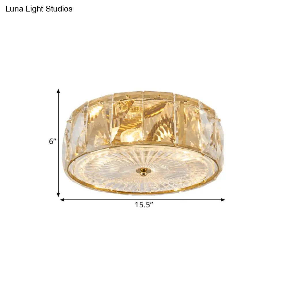 Modern Crystal Led Flush Mount Ceiling Lamp With Drum Design For Bedroom