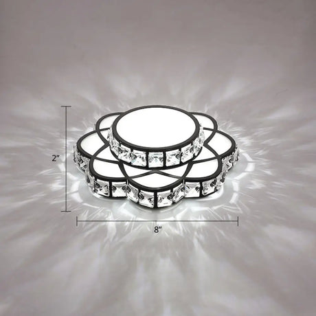 Modern Crystal Led Flush Mount Ceiling Light - Black Floral Design For Gallery / White
