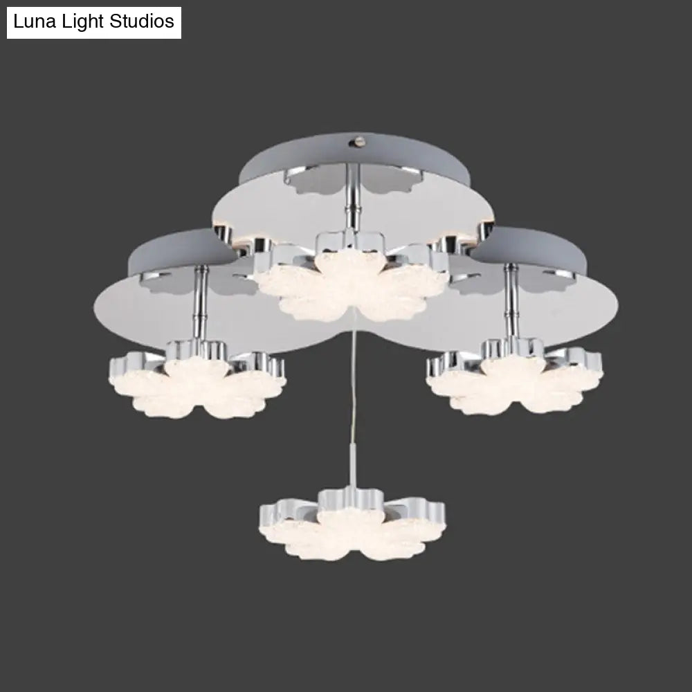 Modern Crystal Led Flush Mount Ceiling Light Fixture For Bedrooms - Chrome Petal Design