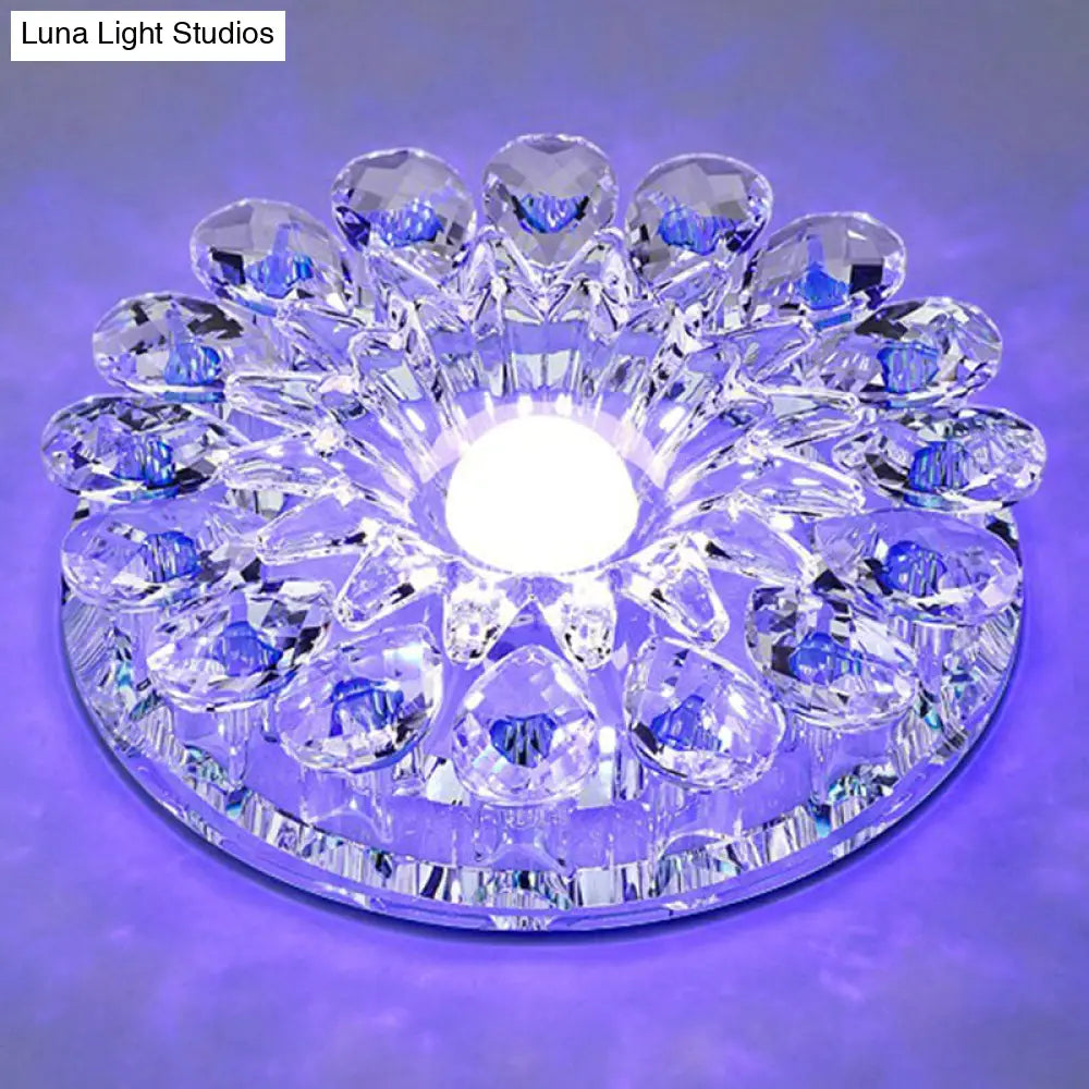 Modern Crystal Led Flush Mount Ceiling Light For Corridor - Purple Flower Design