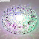 Modern Crystal Led Flush Mount Ceiling Light For Corridor - Purple Flower Design