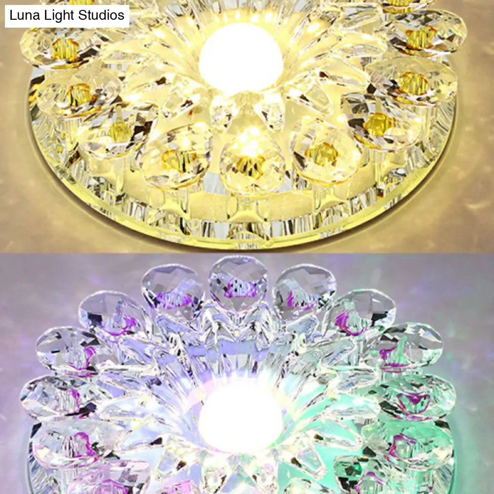 Modern Crystal Led Flush Mount Ceiling Light For Corridor - Purple Flower Design