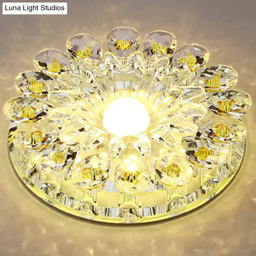 Modern Crystal Led Flush Mount Ceiling Light For Corridor - Purple Flower Design