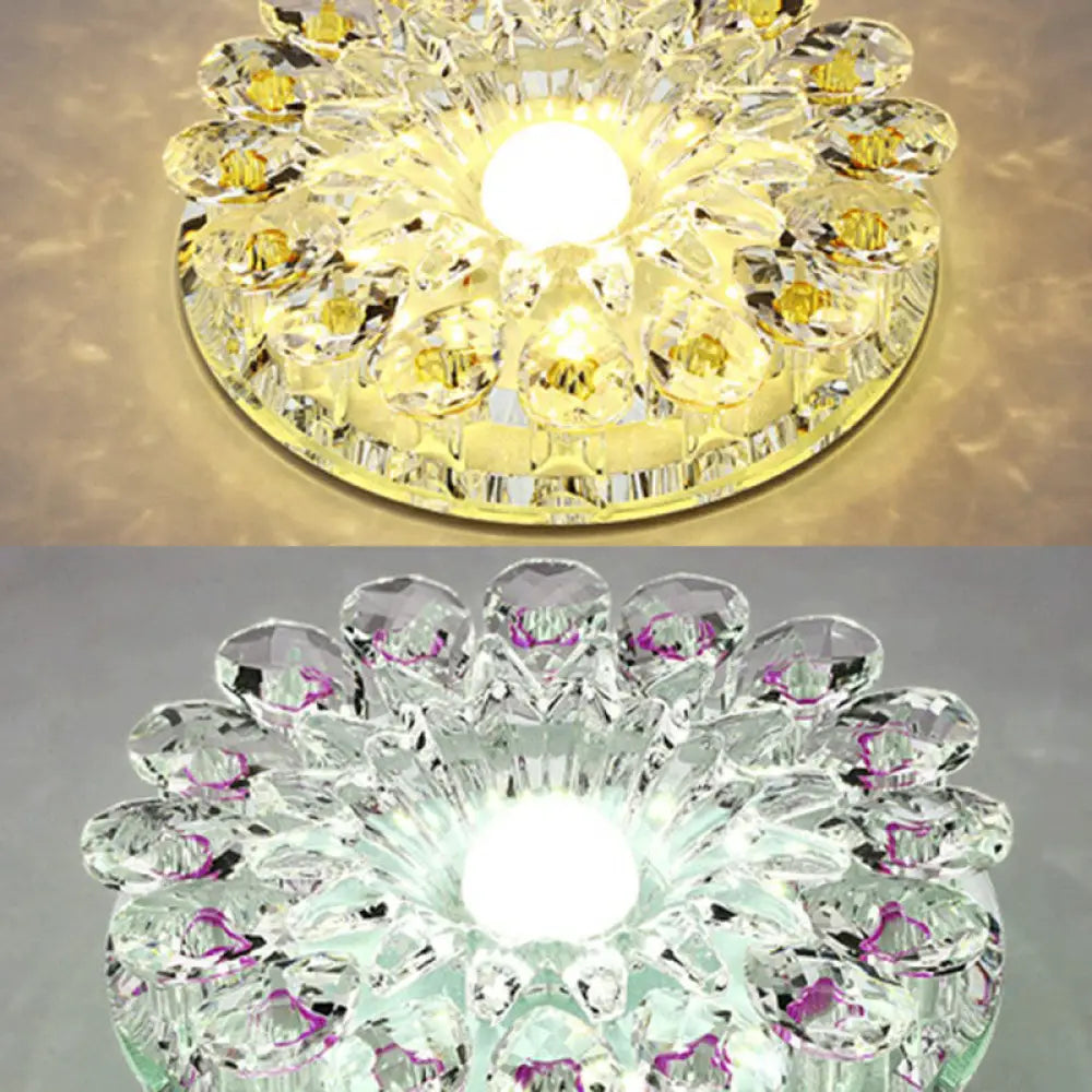 Modern Crystal Led Flush Mount Ceiling Light For Corridor - Purple Flower Design / 5W Third Gear