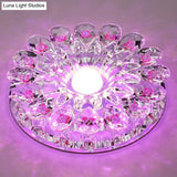 Modern Crystal Led Flush Mount Ceiling Light For Corridor - Purple Flower Design