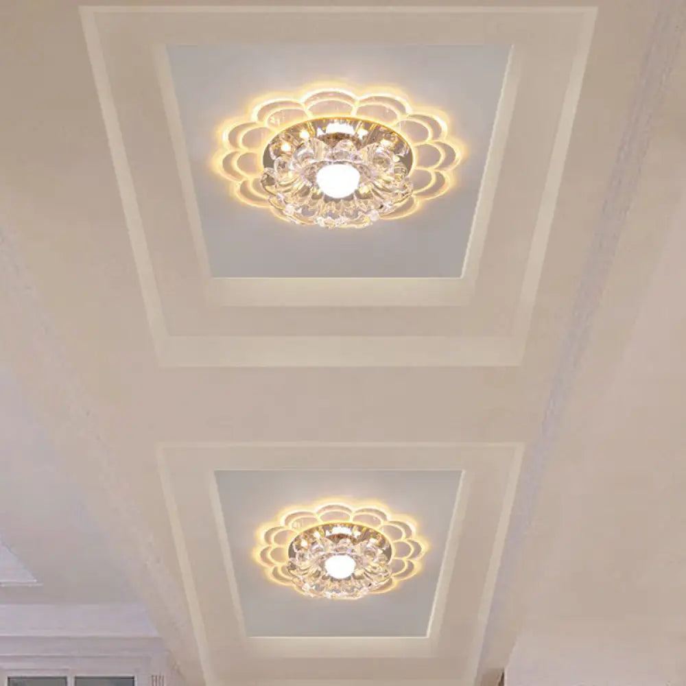 Modern Crystal Led Flush Mount Ceiling Light For Entryway - Clear Blossom Design / 3W Warm