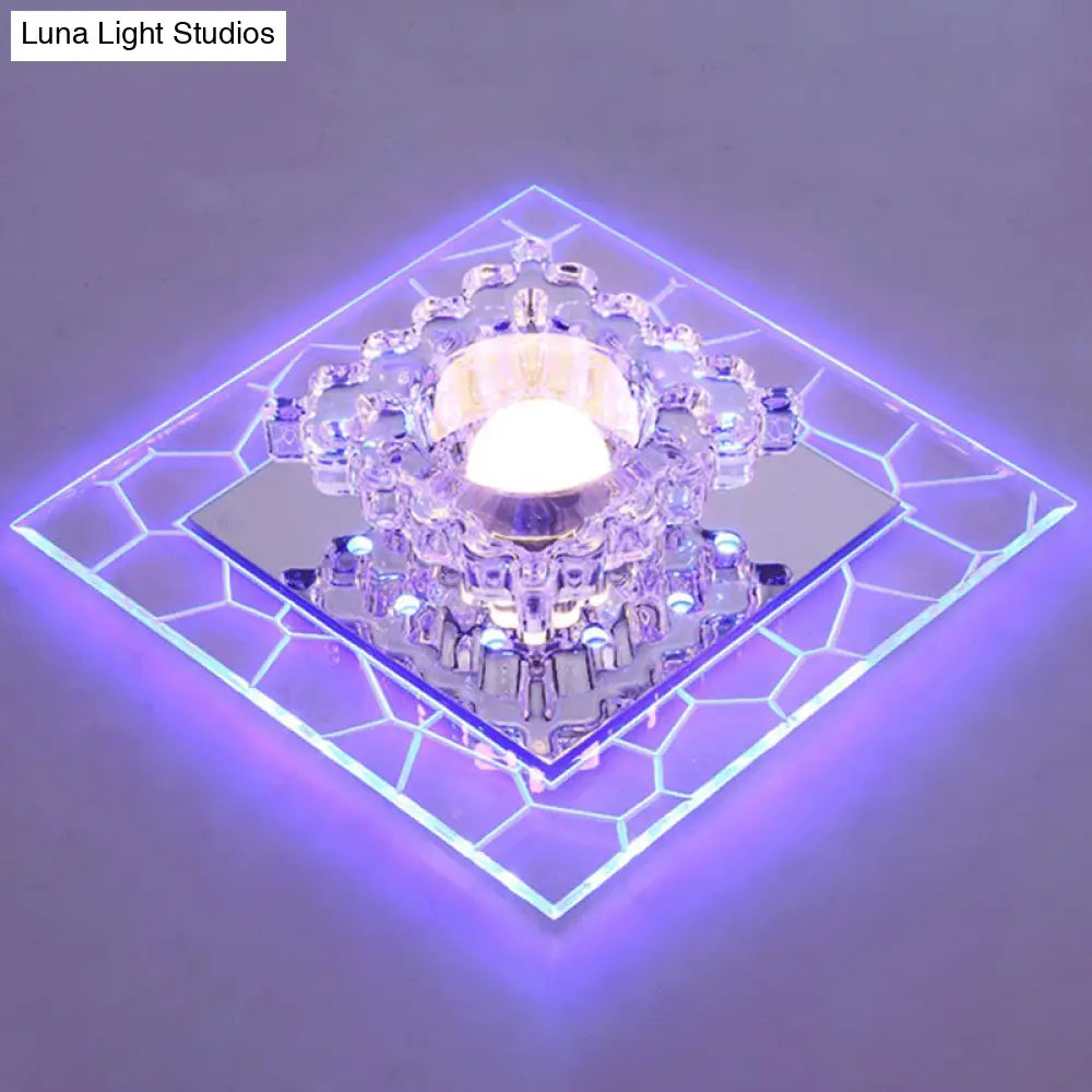 Modern Crystal Led Flush Mount Ceiling Light For Foyer - Clear Square Design