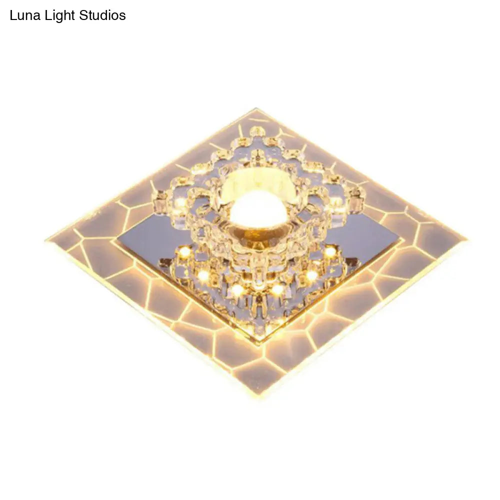 Modern Crystal Led Flush Mount Ceiling Light For Foyer - Clear Square Design