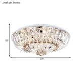 Modern Crystal Led Flush Mount Lamp With Clear Stands And Draping Bowl - White/Warm Light