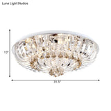 Modern Crystal Led Flush Mount Lamp With Clear Stands And Draping Bowl - White/Warm Light