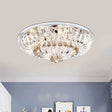 Modern Crystal Led Flush Mount Lamp With Clear Stands And Draping Bowl - White/Warm Light