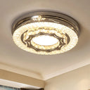 Modern Crystal Led Flushmount Ceiling Lamp In Warm/White Light Chrome / White